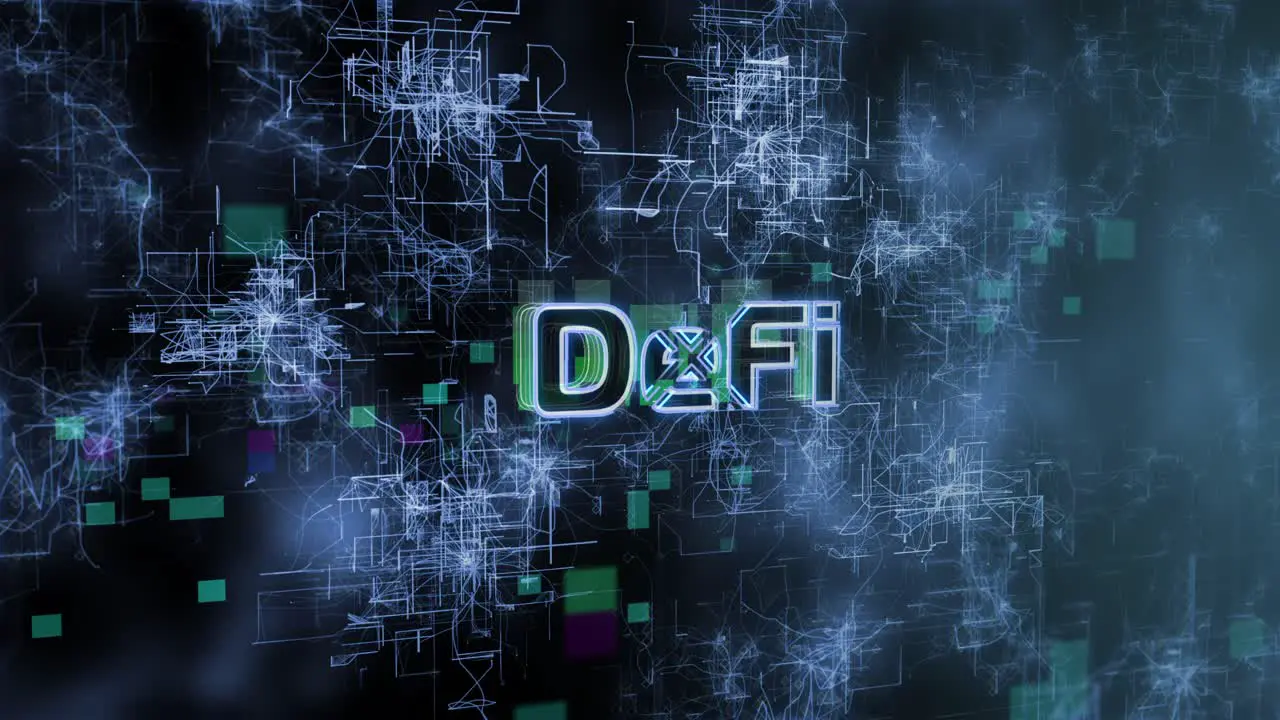 DeFi Concept Text Reveal Animation with Digital Abstract Background 3D Rendering for Blockchain Metaverse Cryptocurrency