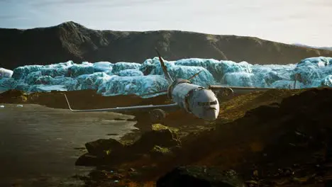 old broken plane on the beach of Iceland