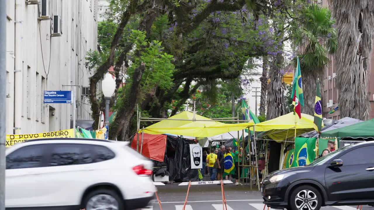 Supporters of the ex president Jair Bolsonaro camp in front of the Army Head Quarters of Porto Alegre Brazil in protest asking for federal intervention after Lula's presidential election