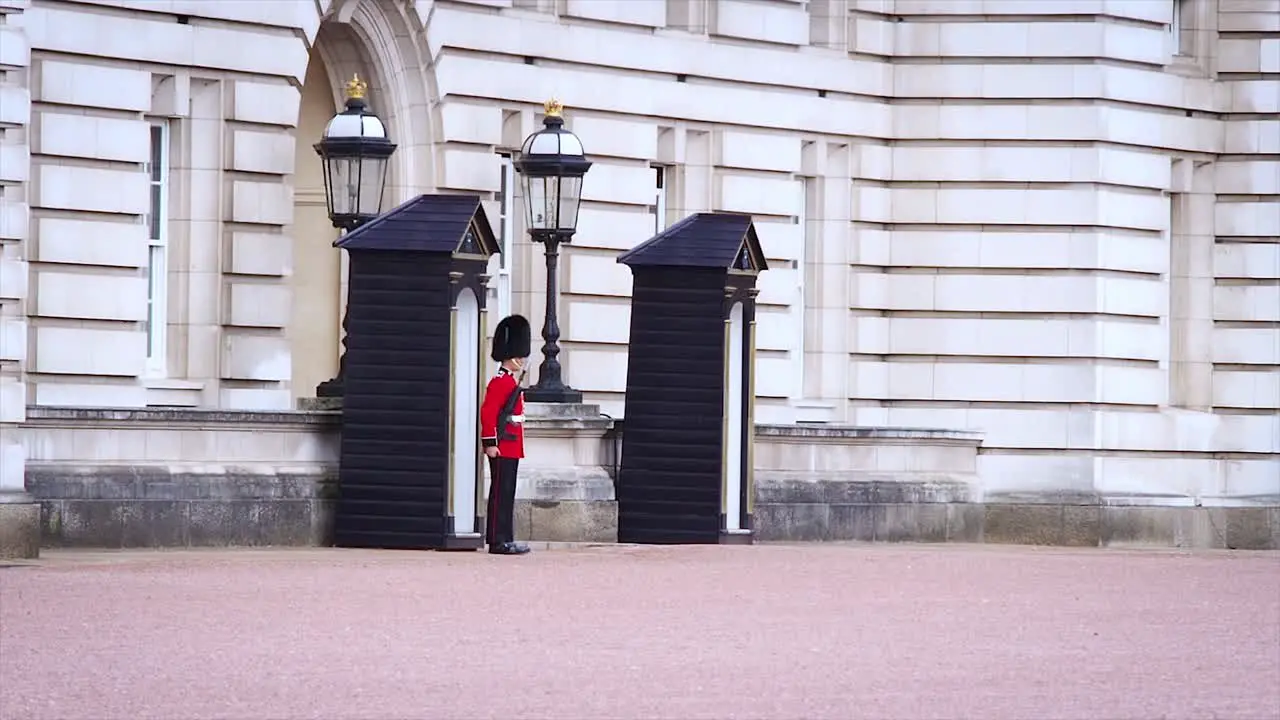 The Queen's Guard on duty at Buckingham Palace the official residence of the Queen of England