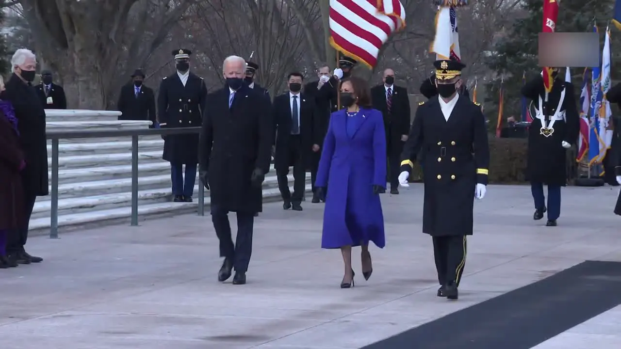 President Biden Vice President Harris First Lady Jill Biden Doug Emhoff Review Troops Marching At Inauguration