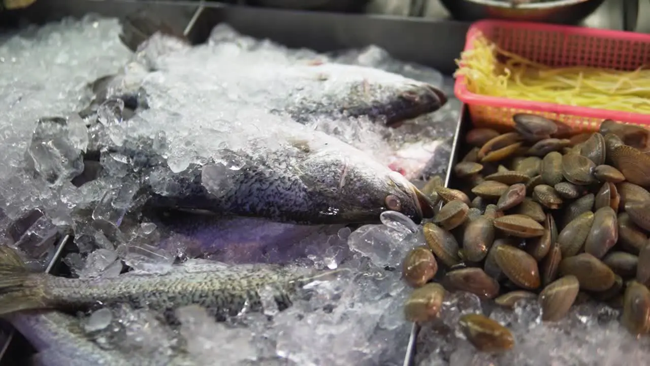 Fresh Seafood "Catch Of The Day" On Trays Of Ice