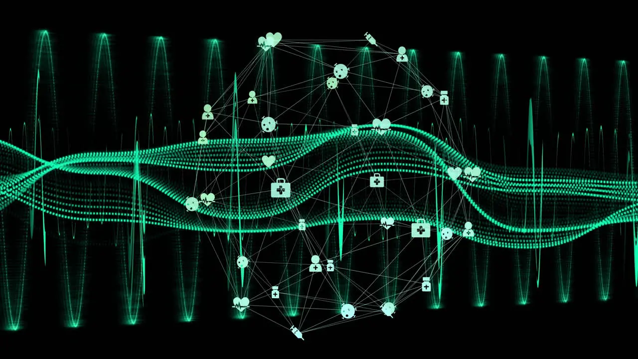 Animation of scientific data processing over dna strand on black background