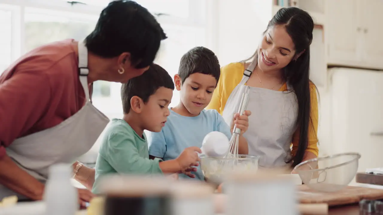 Grandma bake or kids learning with mother