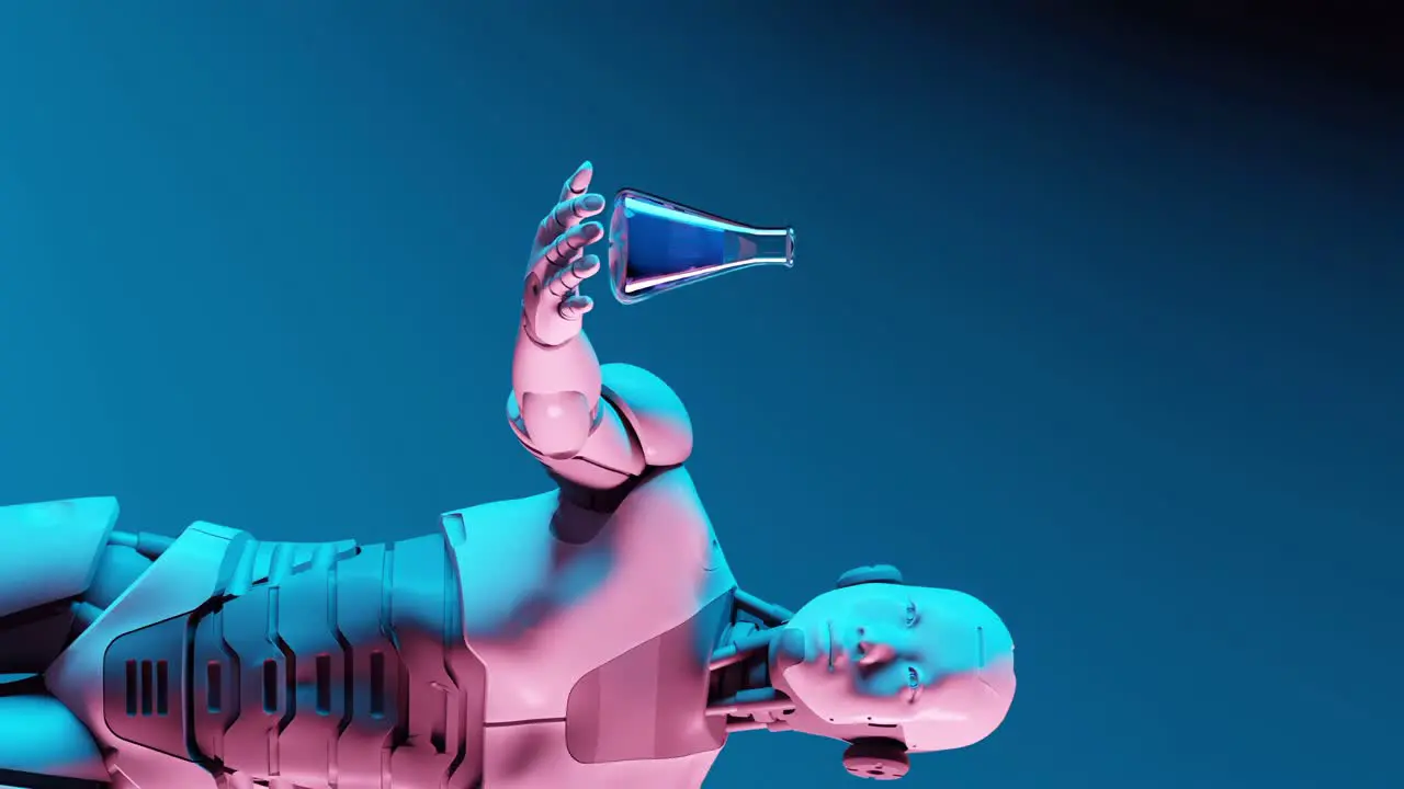 vertical of Thinking AI hominoid robot holding hologram of lab blister glass using artificial intelligence 3D rendering animation