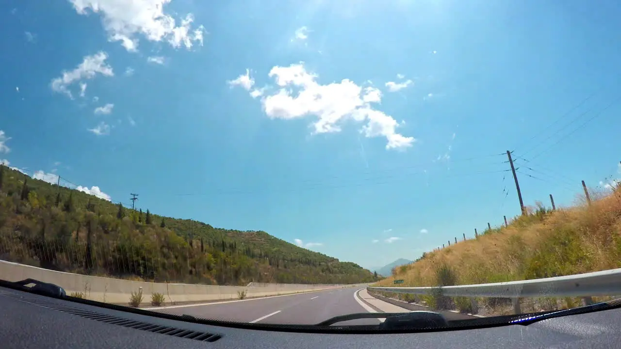 Timelapse footage from car dashboard at Moreas Highway located at Peloponnese Greece