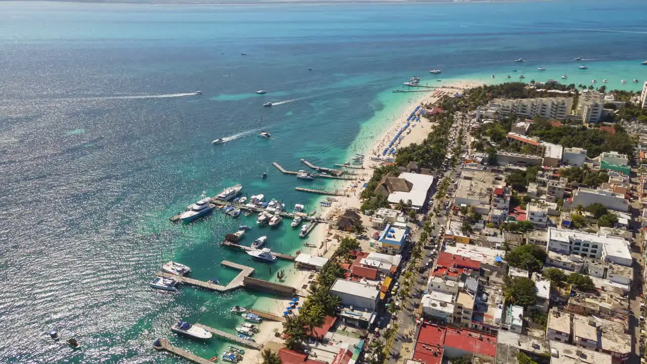 Aerial timelapse of one of the most famous beaches in the Mexican Caribbean North Beach in Isla Mujeres Mexico