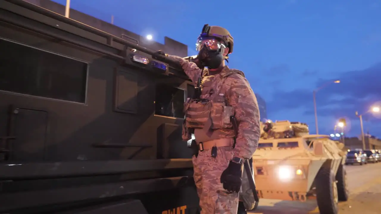 National Guard Swat Teams Enforce Curfew As Protests Break Out In Atlanta During The George Floyd Black Lives Matter Protests As The National Guard Looks On