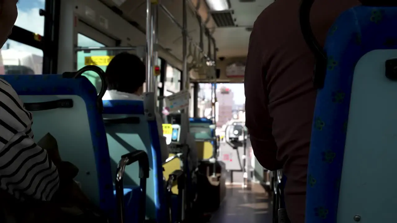 Static interior shot of public bus in Kanazawa Japan