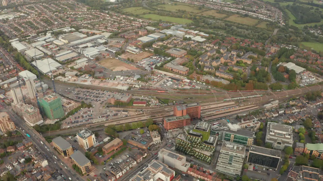 Circling aerial shot of Watford station