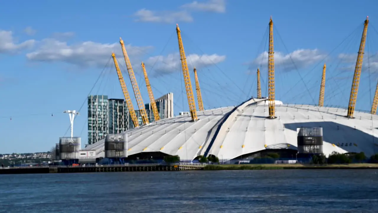 Closeup time lapse of the OS arena on the river Thames