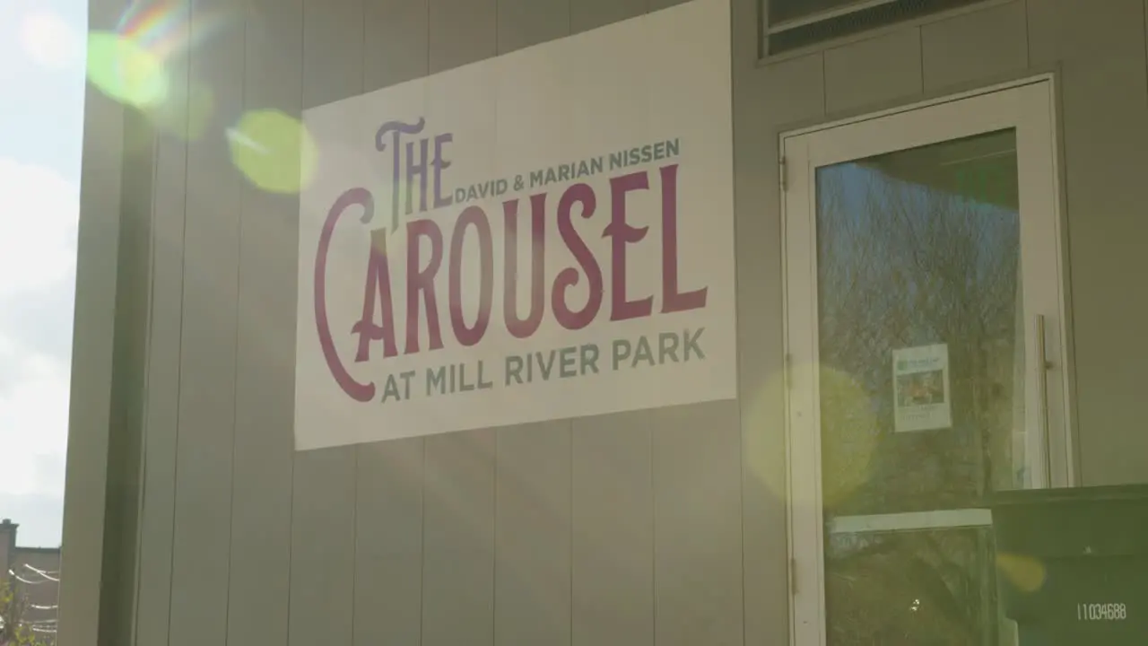 Wide of a Sign for The Carousel at Mill River Park in Stamford Connecticut