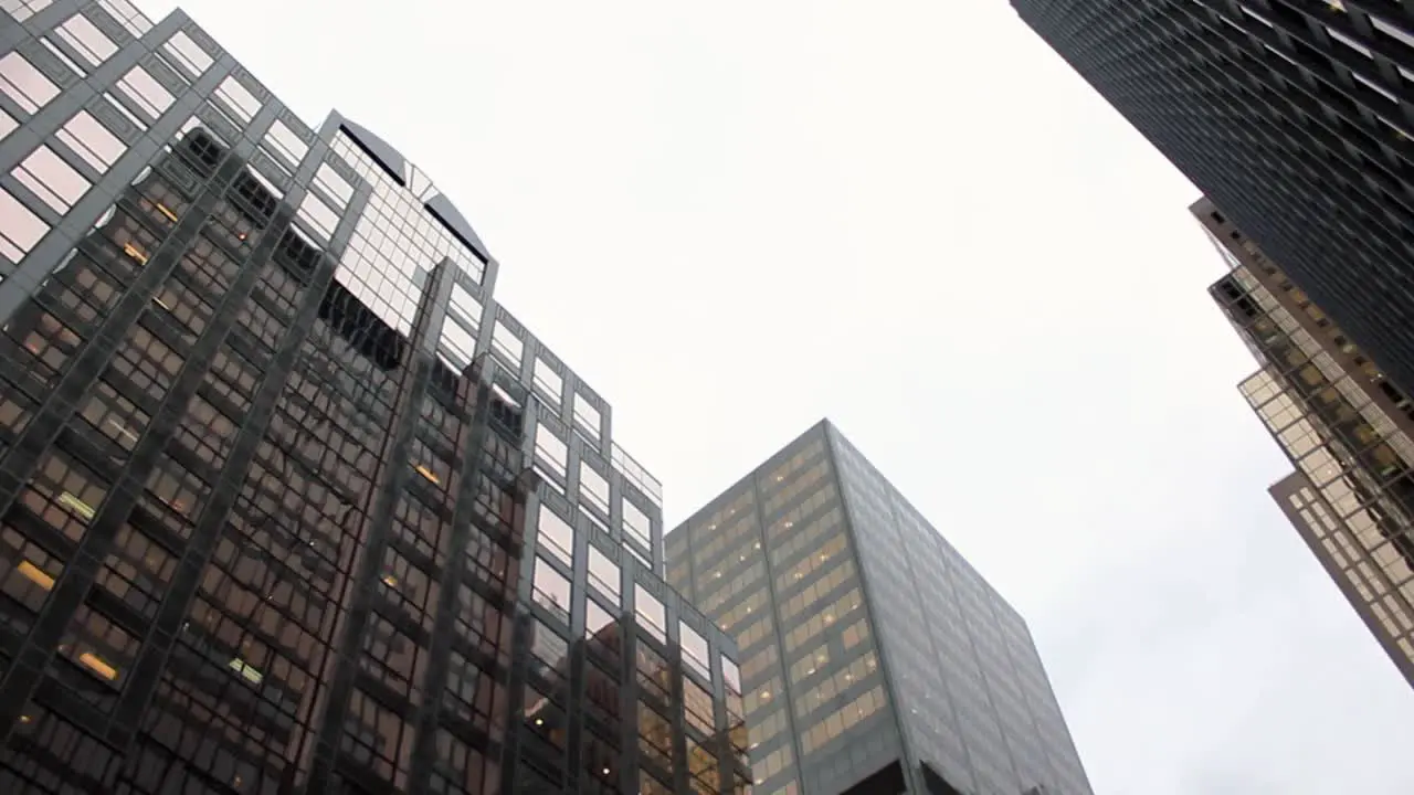 Camera looking up to the financial district in toronto