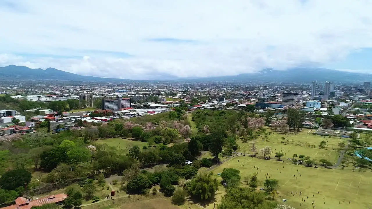 Aerial drone shot the city on San José in Costa Rica