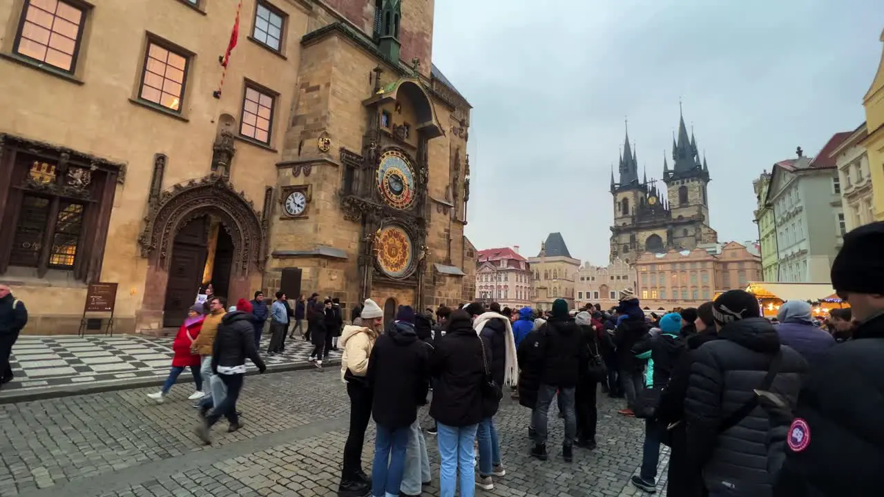 Prague Old Town Square full of people during the winter 4K 30 fps