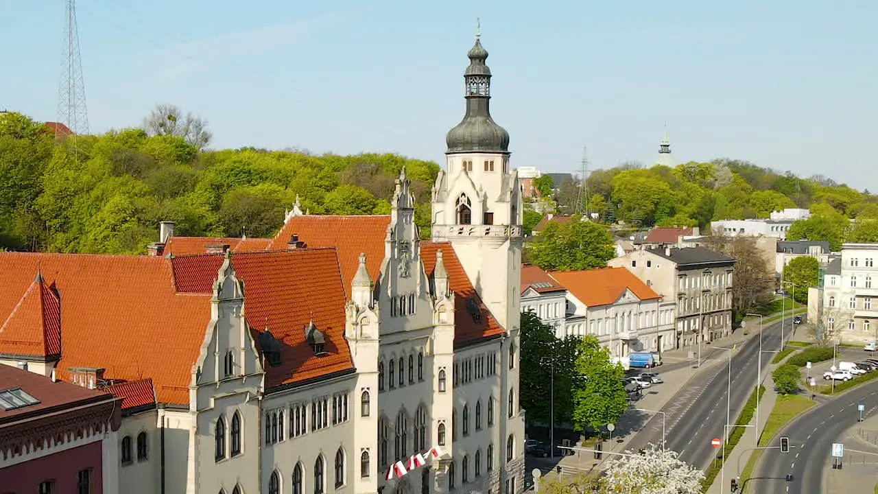 Waly Jagiellonskie steet Flying over Sad Okregowy courthouse in Bydgoszcz city Poland aerial