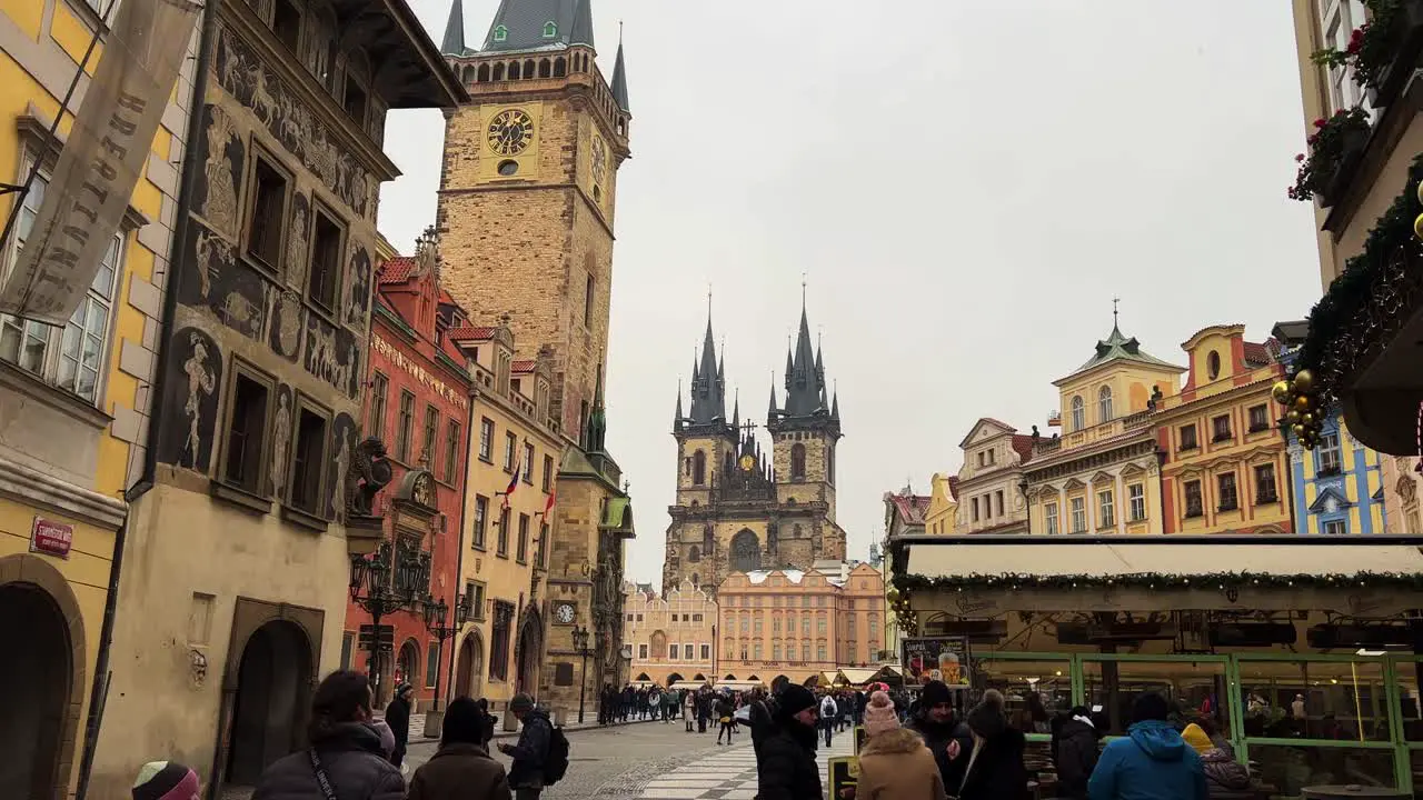 Prague Old Town Square full of people during the winter