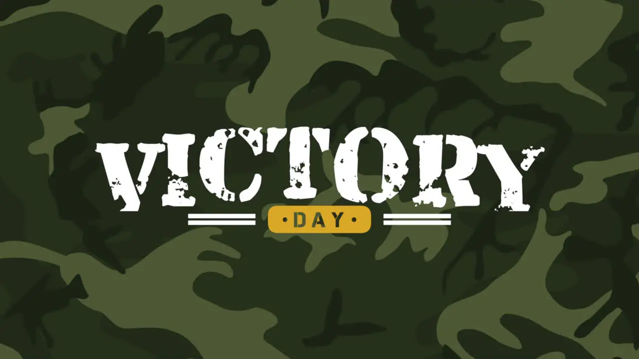 Animation text Victory Day on green military background