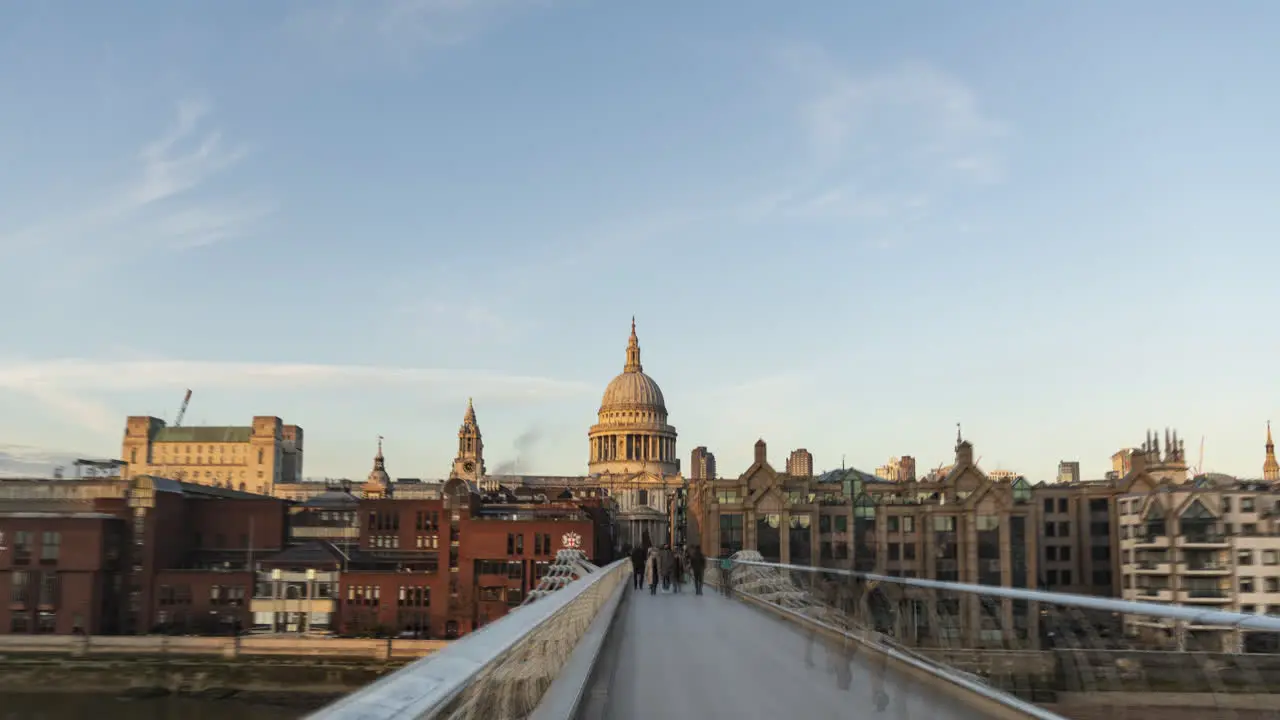 London Hyperlapse Timelapse Hyper Lapse Time Lapse of People Walking over St Pauls Cathedral and Millennium Bridge the Central London iconic landmark building in England UK