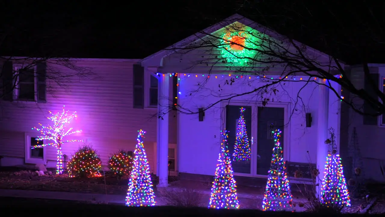 Night view of beautiful Christmas decoration of a home at USA