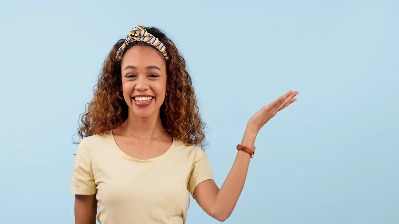 Presentation mockup and face of woman in a studio