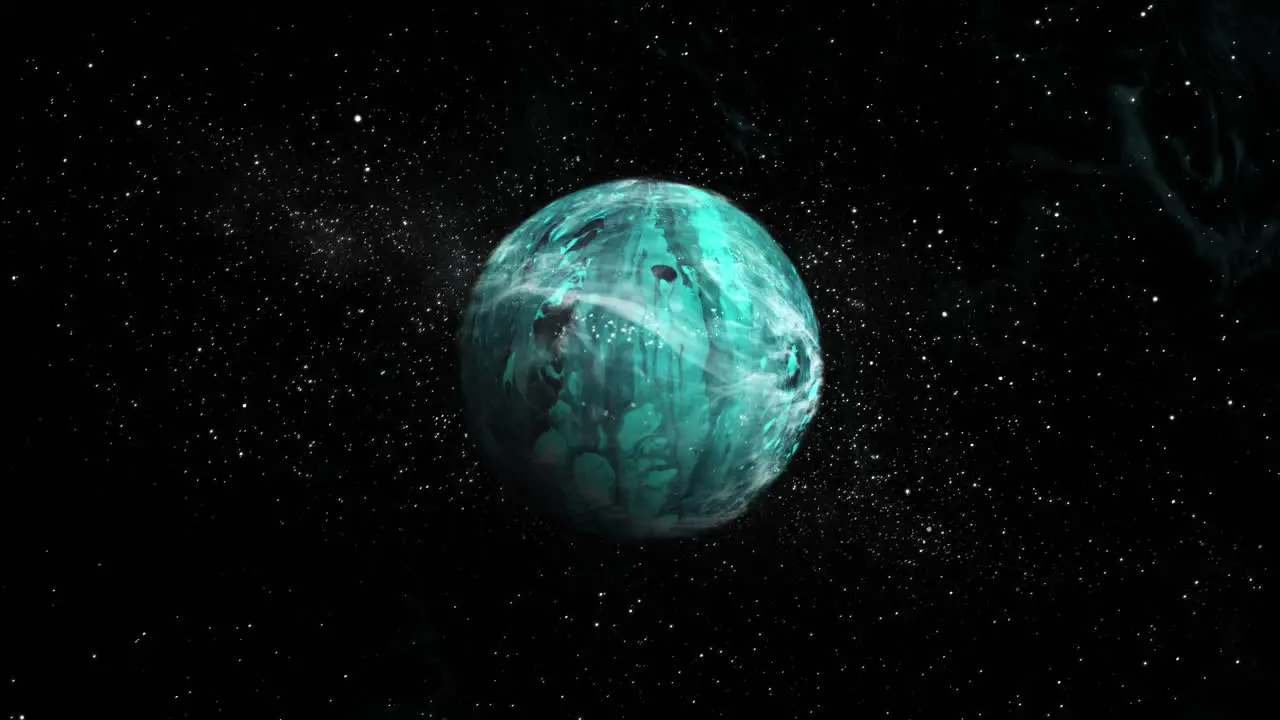 Fictional gas planet in outer space with twinkling stars zoom in animation