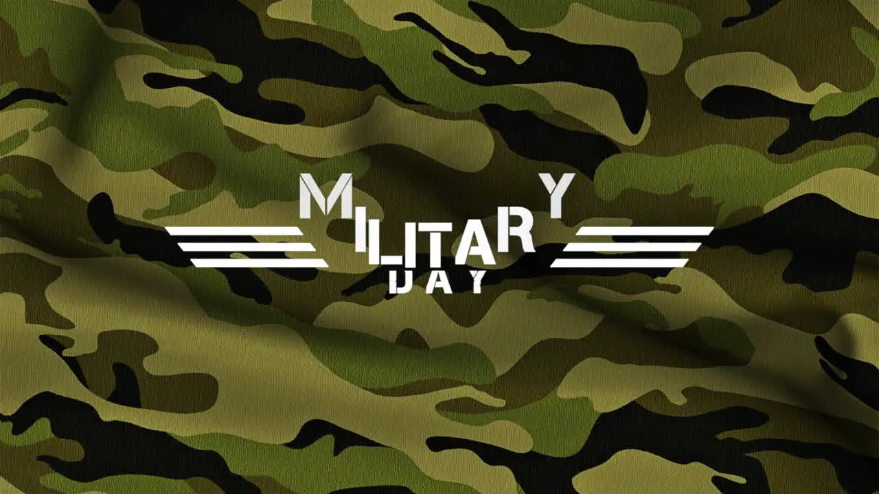 Animation text Military Day on green military background