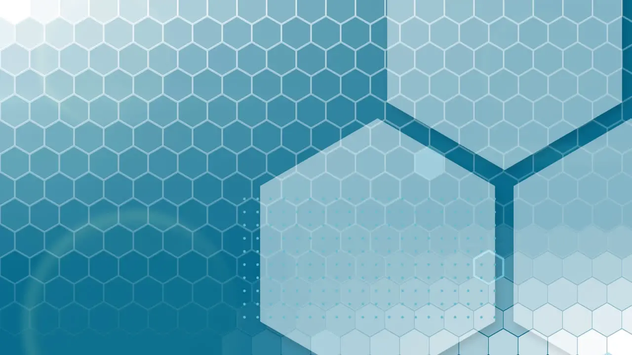 Animation of network of hexagons and data processing on blue background