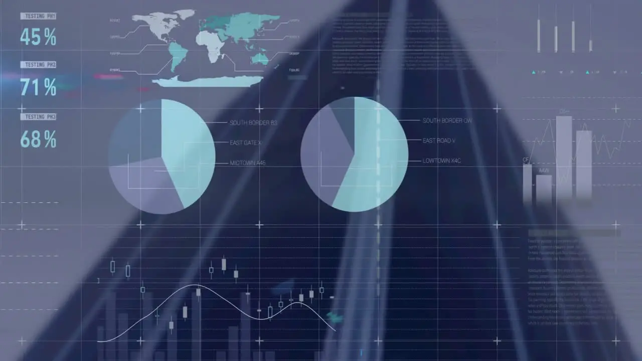 Animation of digital data processing over city