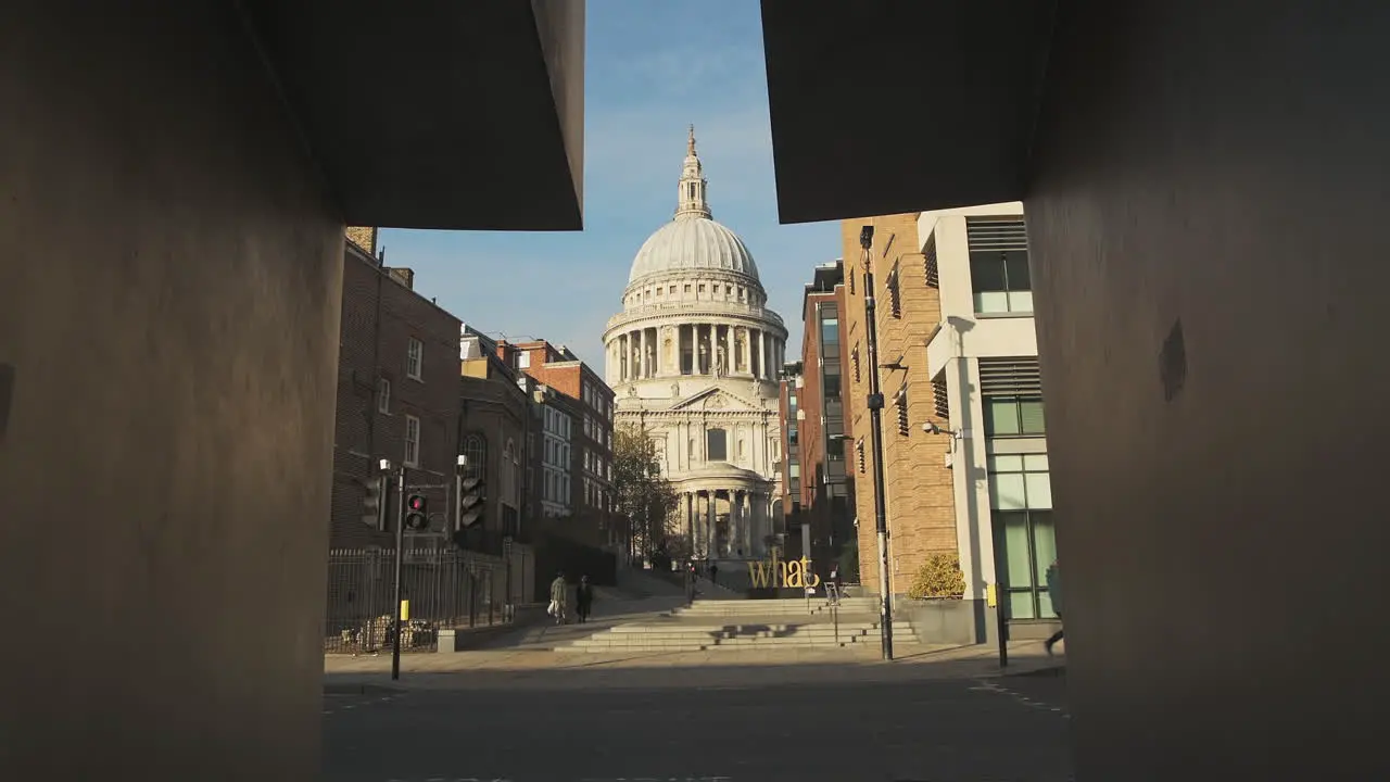 London landmark of St Pauls Cathedral in Covid-19 Coronavirus lockdown with quiet empty roads at the popular tourist attraction during the pandemic in England Europe