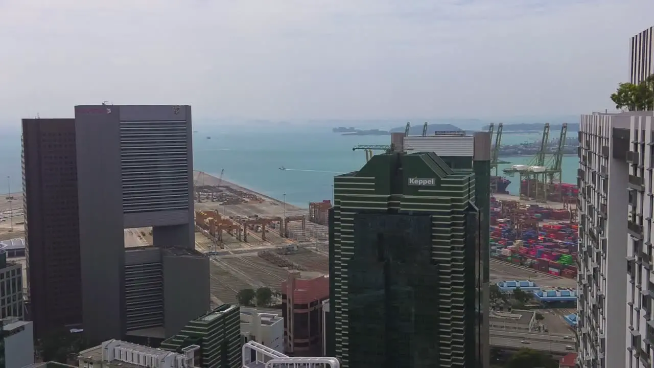 Top view over downtown Singapore near waterfront Wide Static shot