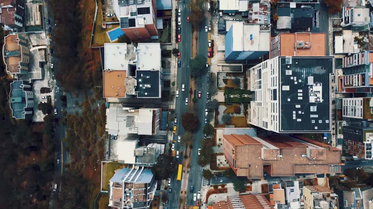 Top shot over the city in Ecuador South America with the traffic on the road