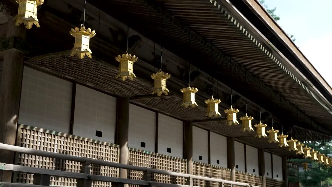 Row Of Golden Hanging Lanterns Outside Miedo Hall at Koyasan