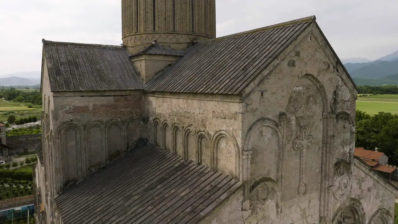 Stone facades of orthodox Alaverdi monastery church in Georgia