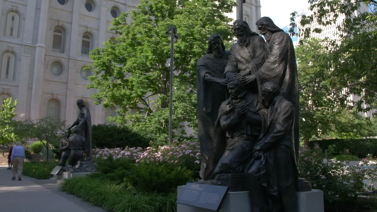 Statues on the Temple Grounds of the Mormon Temple in Salt Lake City Utah