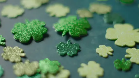 Close Up Studio Shot Of Green Shamrock Shapes On Background To Celebrate St Patricks Day 1