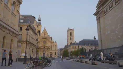 Streets Around The Pantheon Monument In Paris France With Tourists Shot In Slow Motion