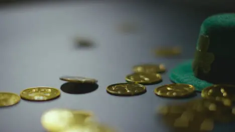 Studio Shot Of Green Leprechaun Top Hat And Falling Gold Coins To Celebrate St Patricks Day 1