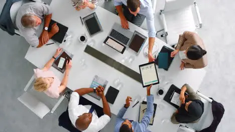 View from above of office employees together