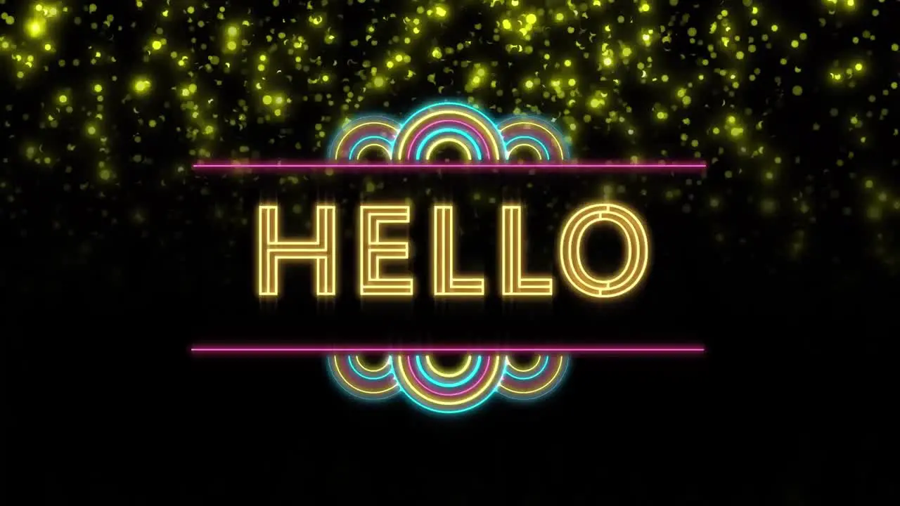 Animation of hello text over flashing yellow lights