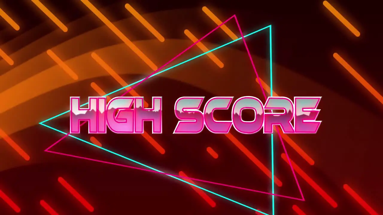 Animation of high score text on triangles over lines against abstract background