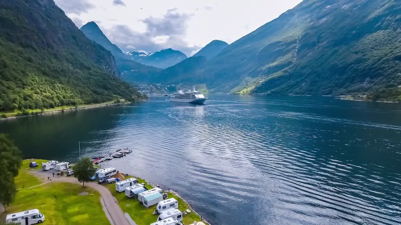 Geiranger fjord Beautiful Nature Norway Aerial view of the campsite to relax