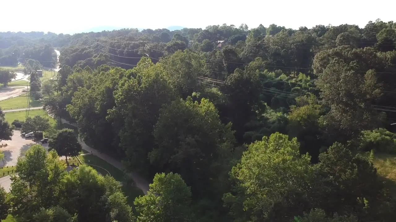 Rising reveal shot over Carrier Park in Asheville NC