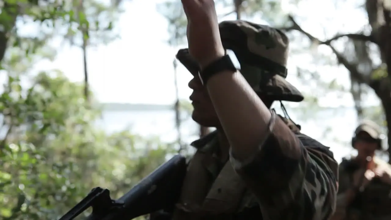 South American Troops From Paraguay Sneak Through A Jungle On A Simulated Mission