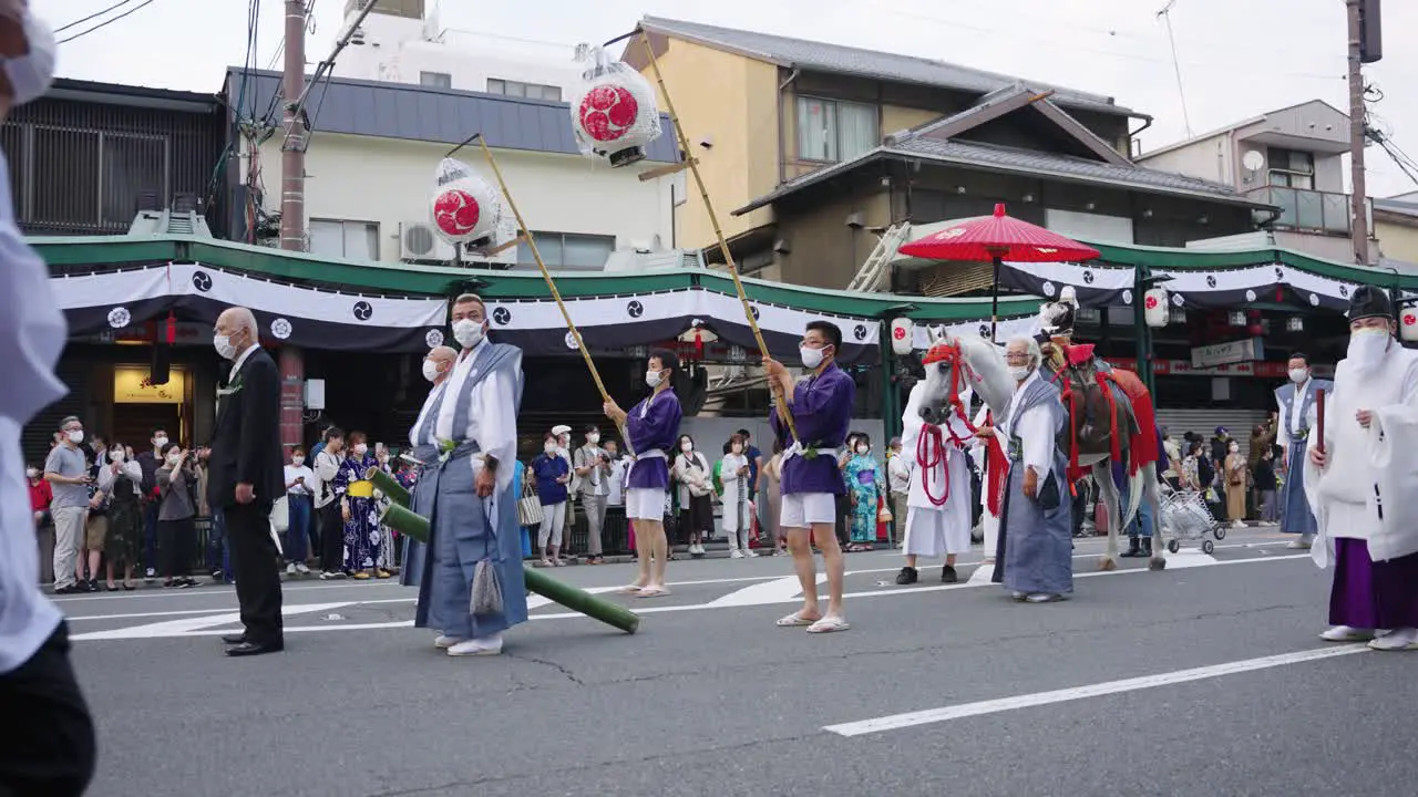 Gion Matsuri Japanese Men Carry Lanterns to Lead Parade Through Kyoto