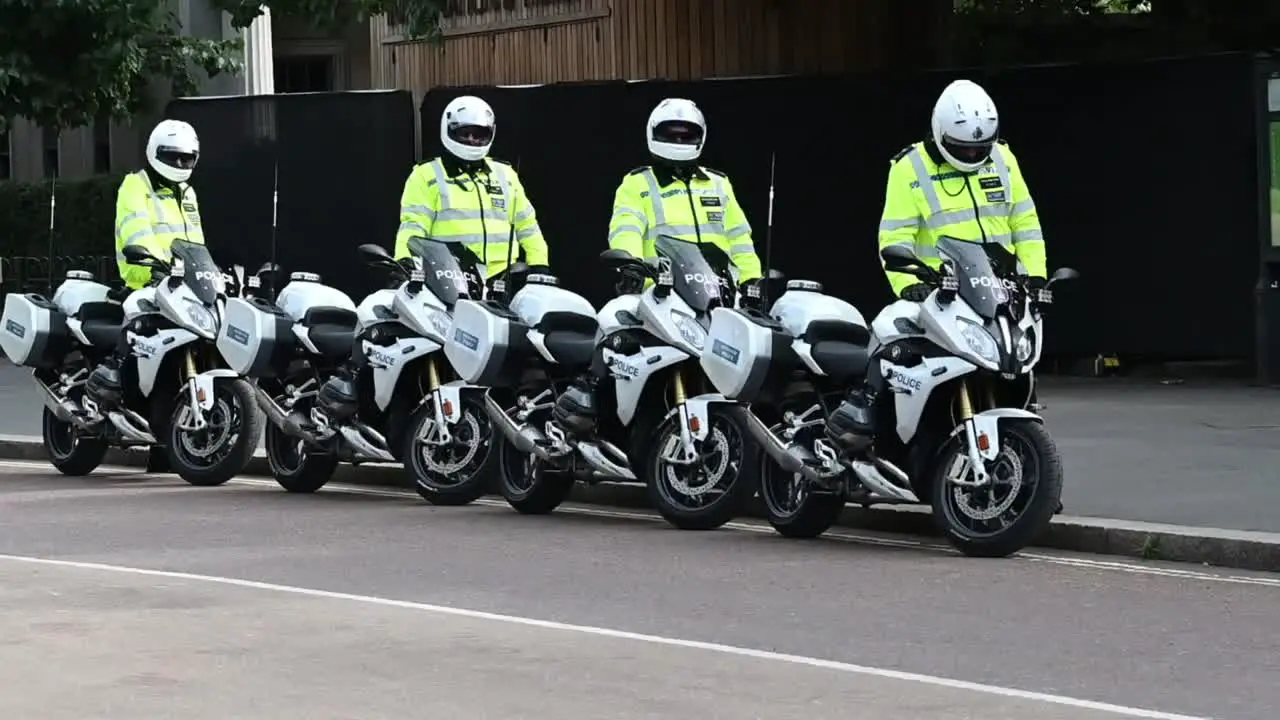 Police preparing to drive their bikes to protect the Queen London United Kingdom