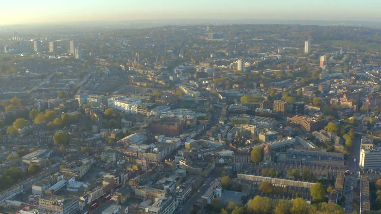 High circling aerial shot around Camden town London