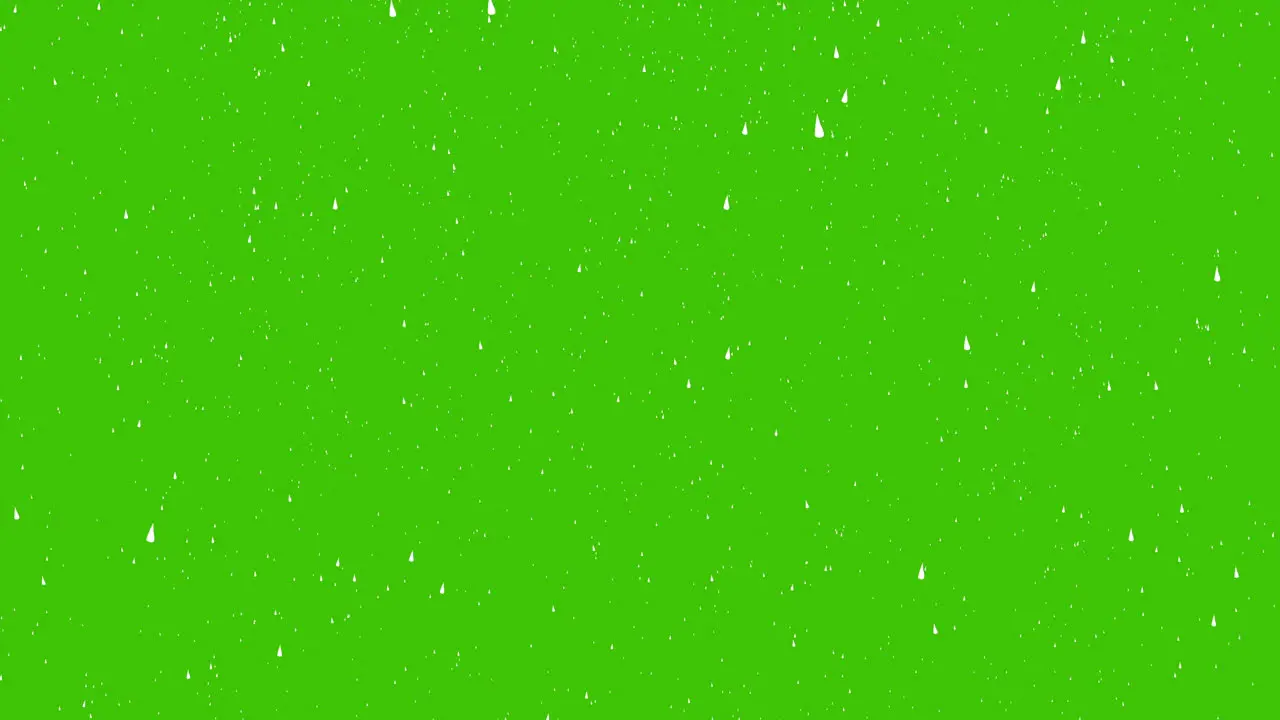 Animated graphic of rain drops falling on green screen in 4k