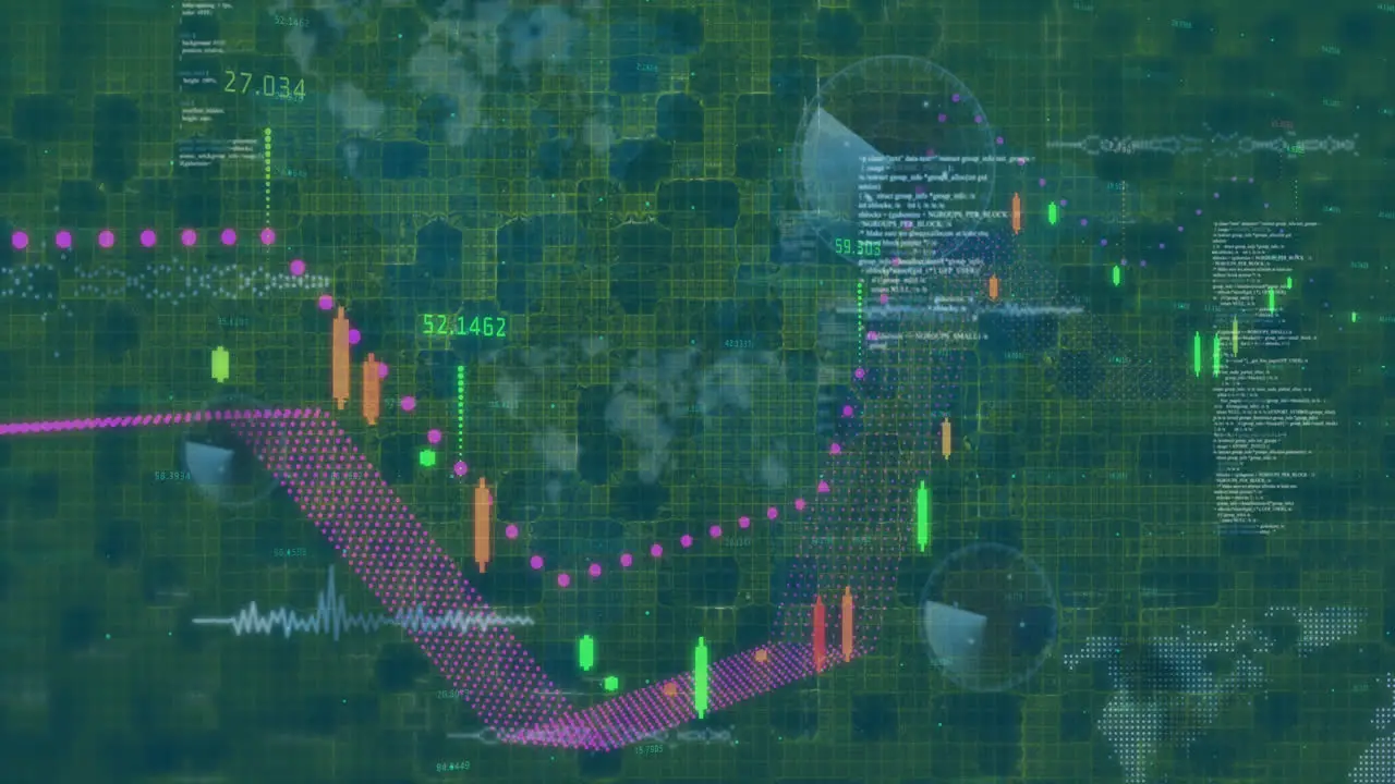 Animation of data processing and world map over digital screen