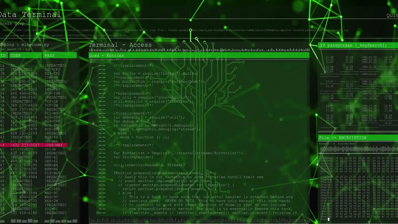 Animation of integrated circuit over data processing and connections on digital screen